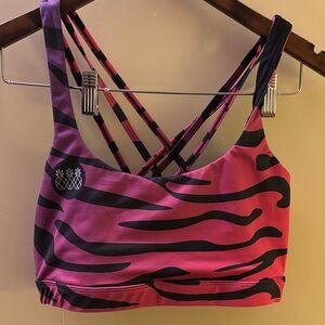 Tres Pinas Pink and Black Striped Sports Bra